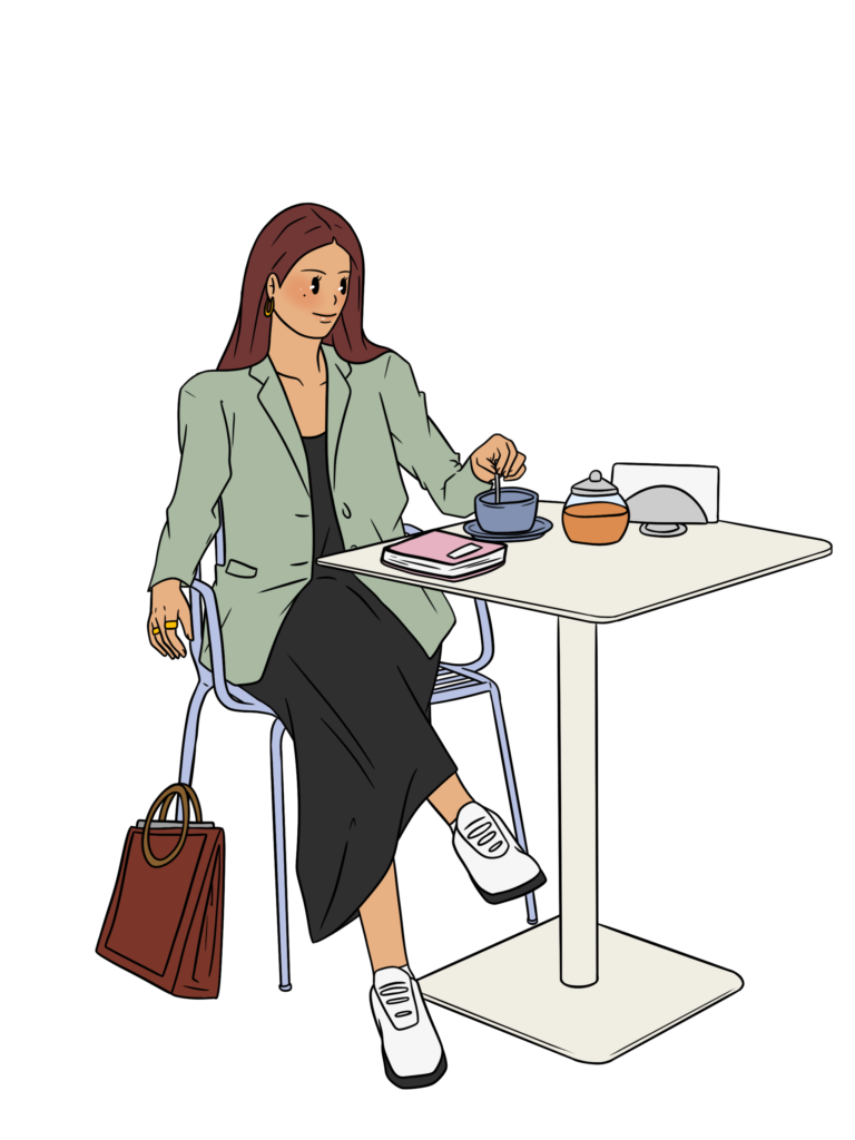étudiante qui boit un café et qui va faire une simulation d'assurance emprunteur